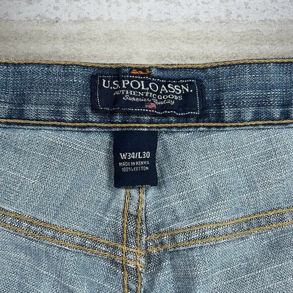 Vintage Y2K Polo Skater Jeans 34x28  Baggy Wide Leg Medium Wash Embroidered - Picture 5 of 7